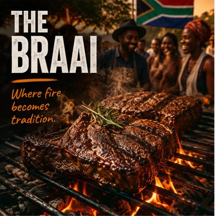 The Braai — flame-grilled meat with friends under the South African flag